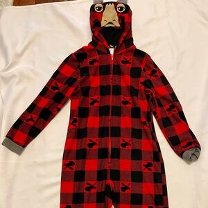 Red and Black Plaid Moose Onesie Pajamas
